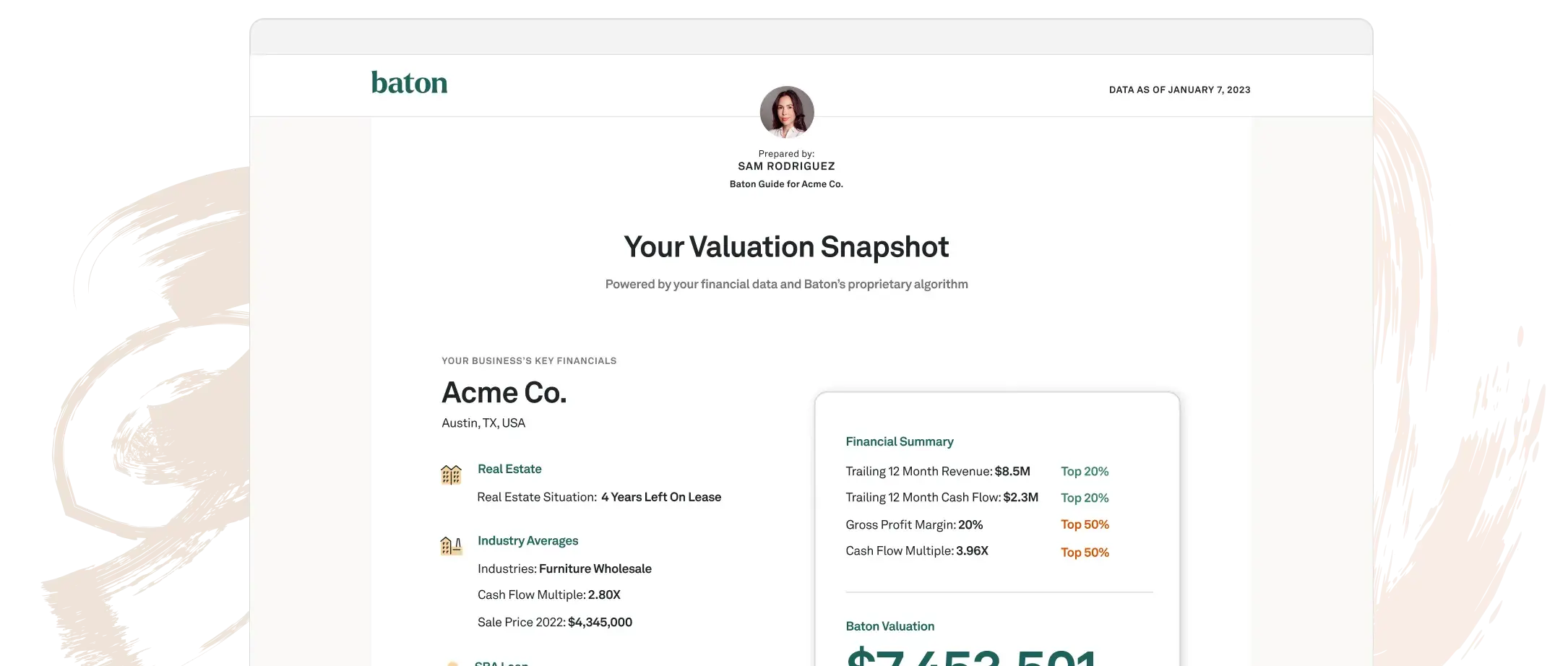 Sample Valuation Snapshot Image